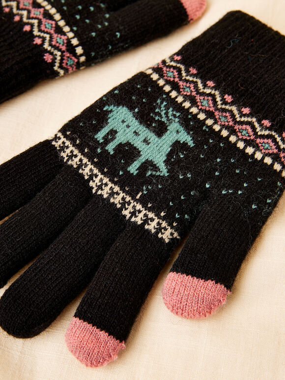 Reindeer Fair Isle Knitted Gloves, Assorted, large