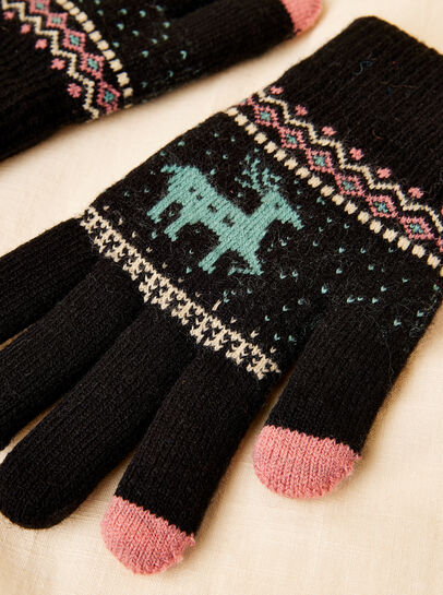 Reindeer Fair Isle Knitted Gloves