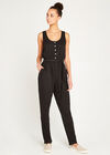 Sleeveless Button Down Jumpsuit, Black, large