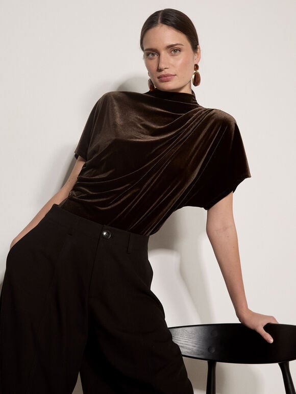 Velvet Batwing T-Shirt, Brown, large