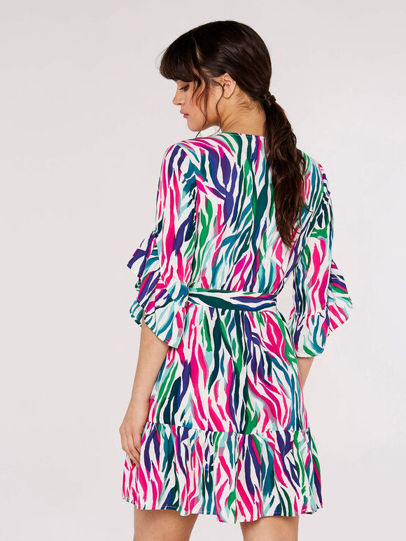 Multicolour Zebra Wrap Dress, Green, large