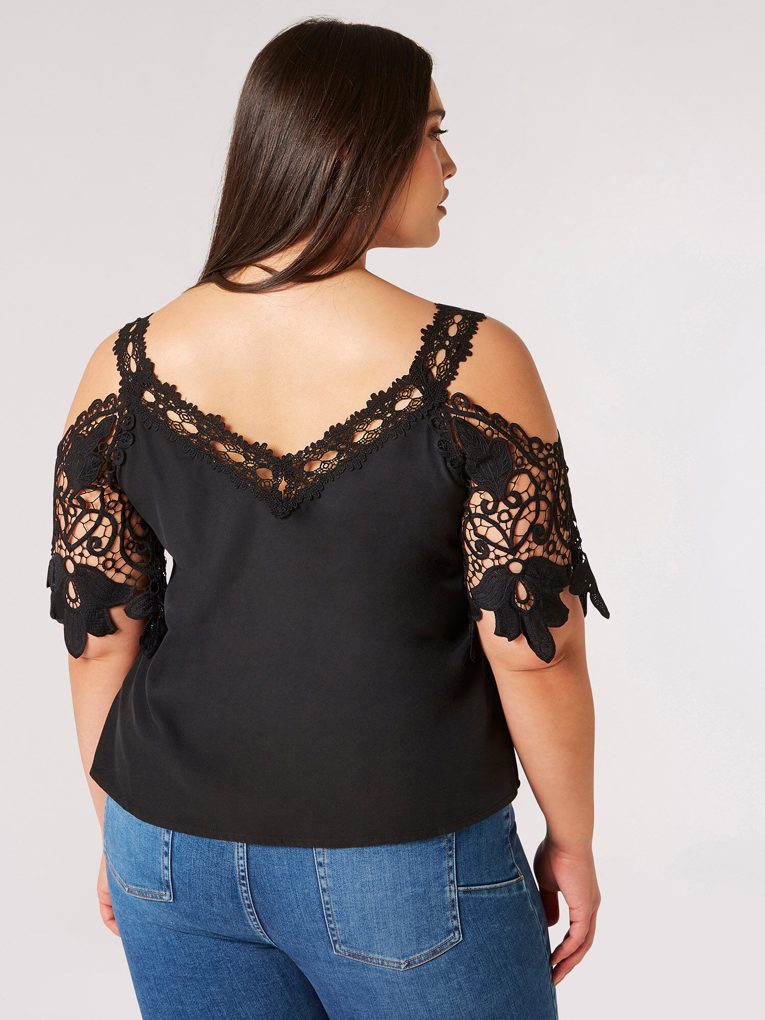 Curve Lace Cold Shoulder Top Apricot Clothing