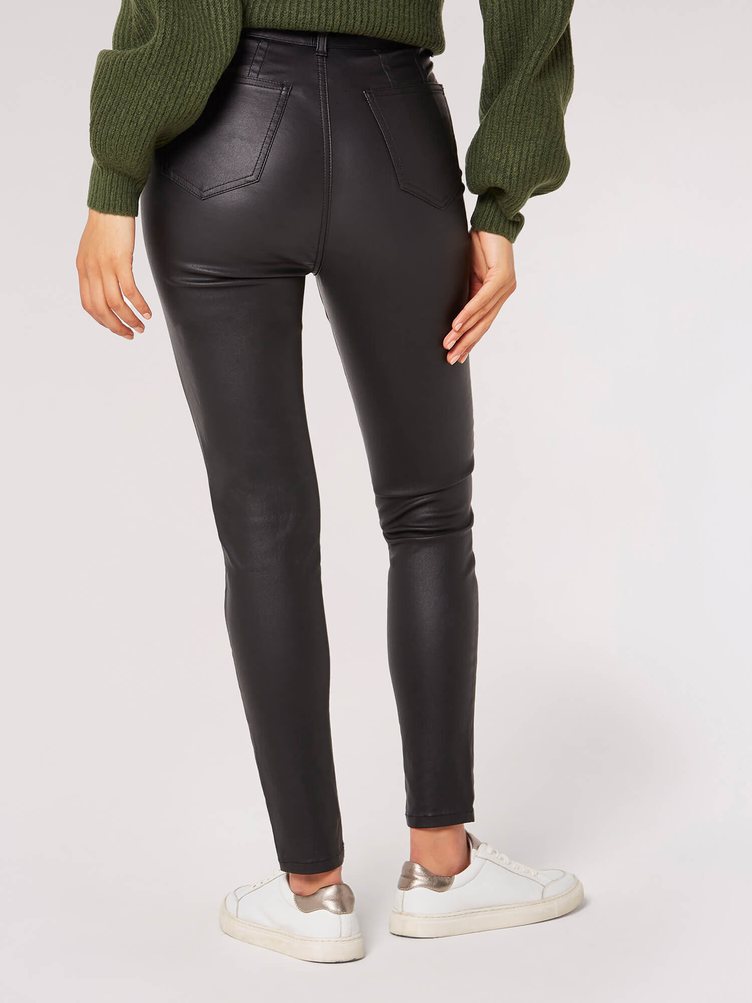 Leather Look Skinny Fit Trousers Apricot Clothing