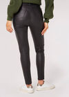 Leather-Look Shiny-Fit Trousers, Black, large