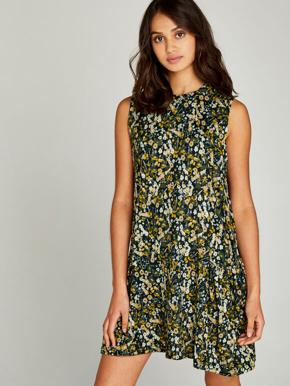 Navy Retro Ditsy Floral Tunic Dress, Navy, large