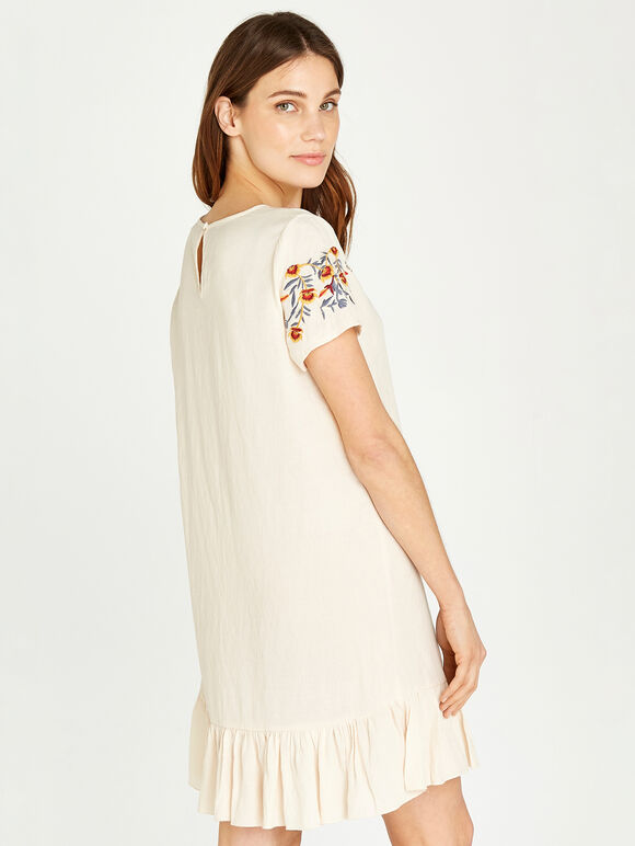 Embroidered Babydoll Hem Dress, Cream, large