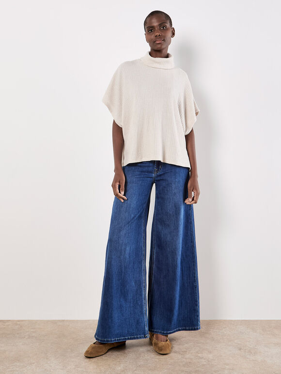 Waffle Knit Batwing Top, Cream, large