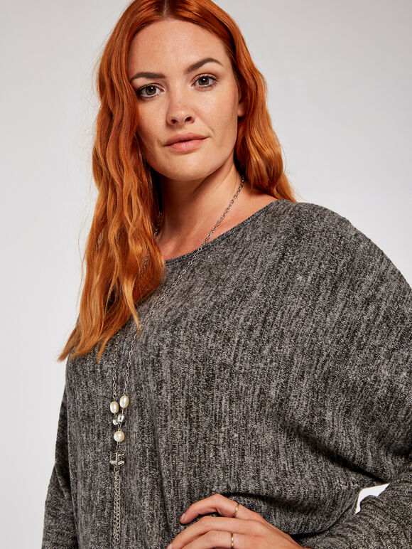 Grey Necklace Batwing Top, Dark Grey - Charcoal, large
