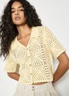 Floral Cotton Crochet Cardigan, Yellow, large