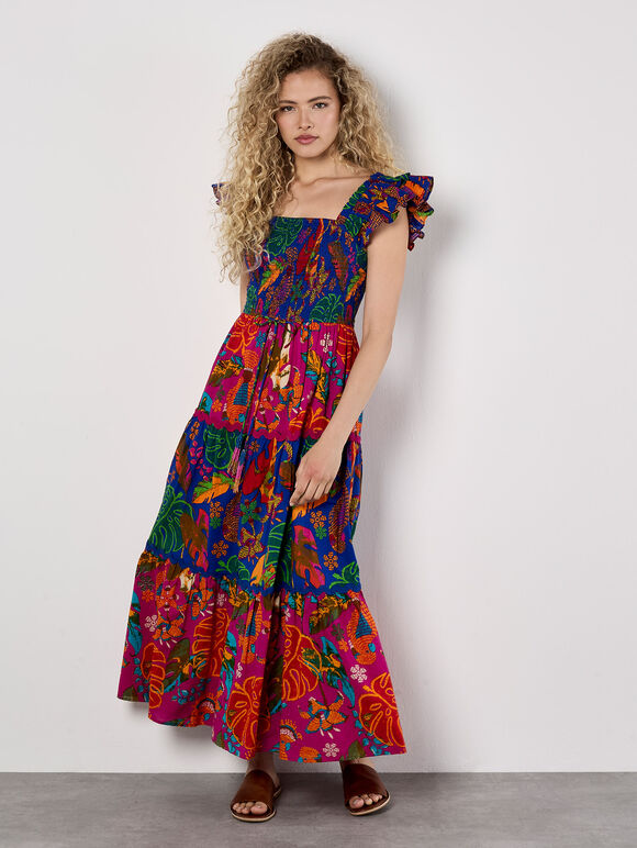 Colour Pop Parrot Print Maxi Dress, Assorted, large