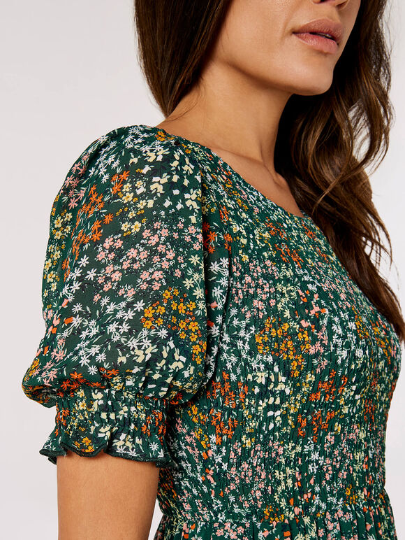 Ditsy Spray Midi Dress, Green, large