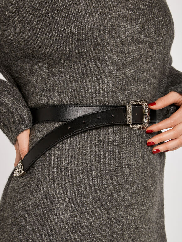 Western Buckle Belt, Black, large