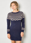 Chevron Knitted Mini Dress, Navy, large