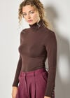 Turtle Neck Button Cuff Top, Brown, large