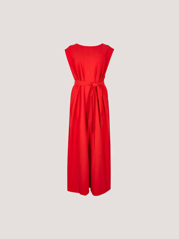 Wide Leg Cotton Jumpsuit, Red, large