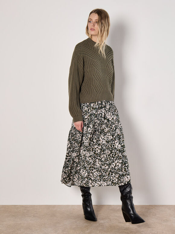 Camo Floral Midaxi Dress, Stone, large
