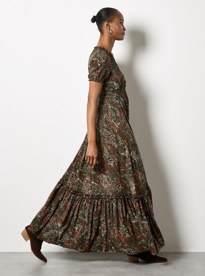 Peacock Feather Print Maxi Dress