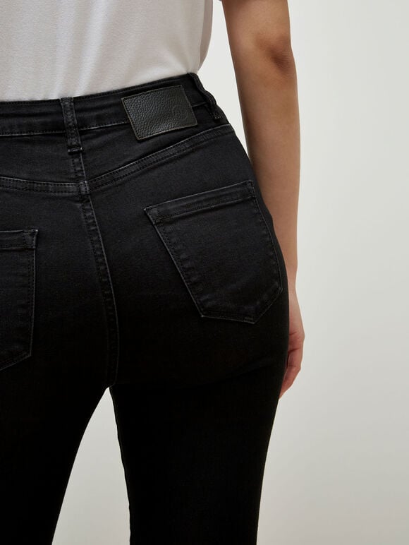 Button Detail Skinny Jeans, Black, large