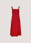 Linen Polka Dot Midi Dress, Red, large