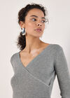 Ribbed Knit Sparkle Wrap Jumper, Silver, large