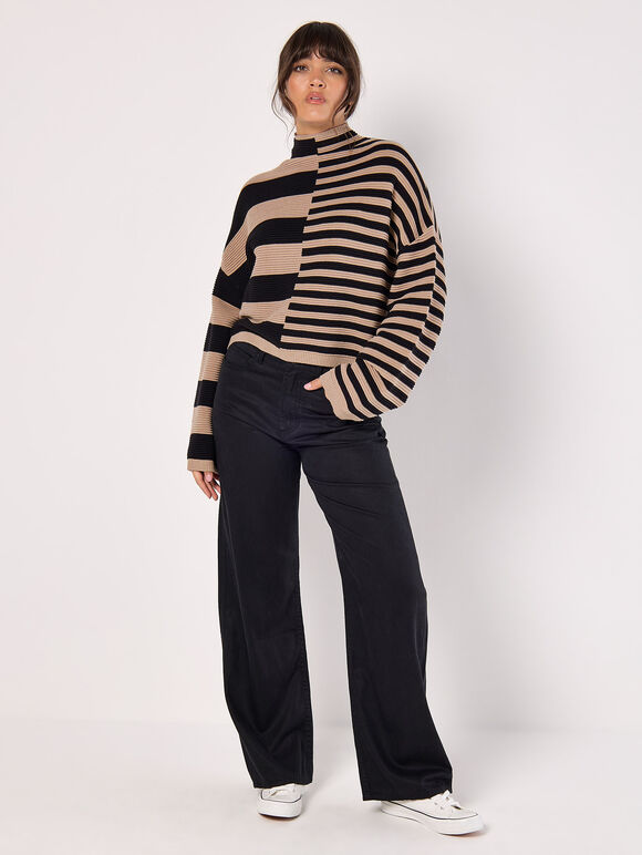 Mixed Stripe Ottoman Rib Knit Jumper, Black, large