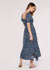 Sarasa Floral Milkmaid Midi Dress, Navy, large