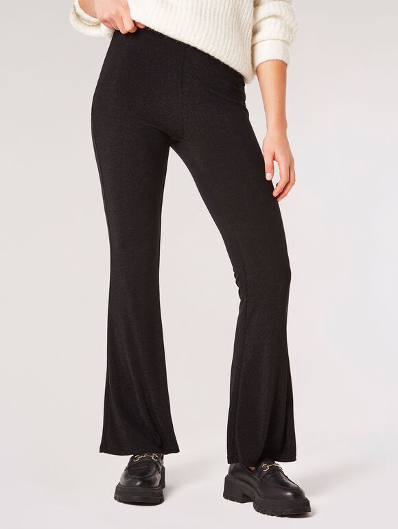 Metallic Sparkle Jersey Flares, Black, large