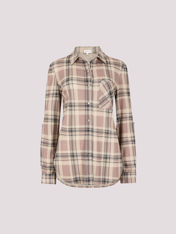 Waffle Jersey Check Shirt, Pink, large