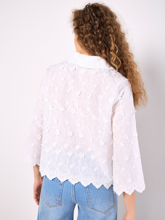 Applique Flowers Cropped Shirt, White, large