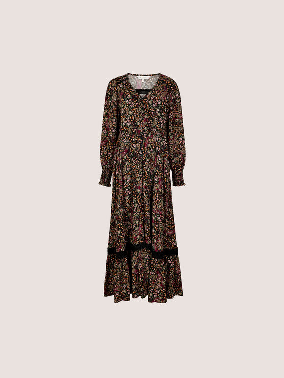 Paisley Floral Maxi Dress, Black, large
