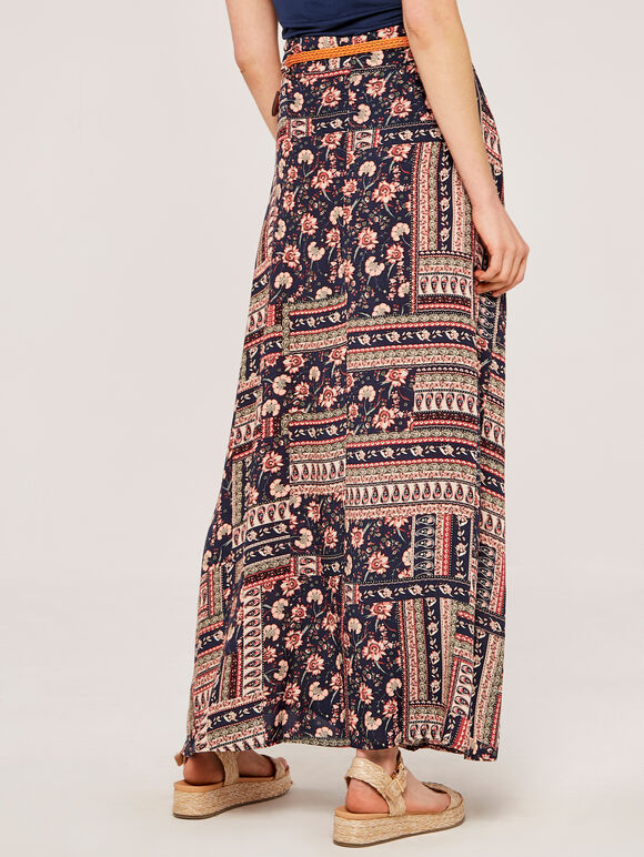 Patchwork Belted Skirt, Navy, large