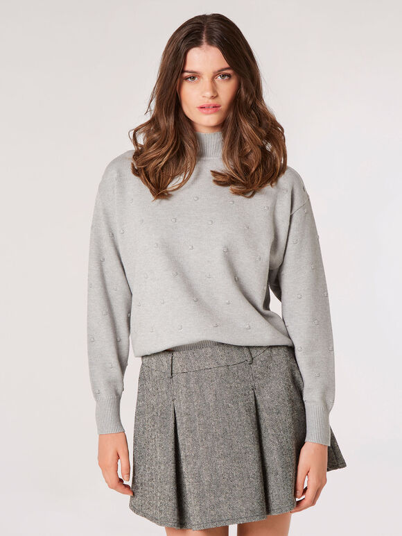 Oversized Mockneck Jumper, Grey, large