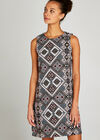 Black Tribal Jacquard Shift Dress, Black, large