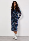 Floral Mesh Ruched Midi Dress, Teal, large