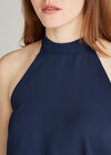 Halter Neck Chiffon Layer Top, Navy, large