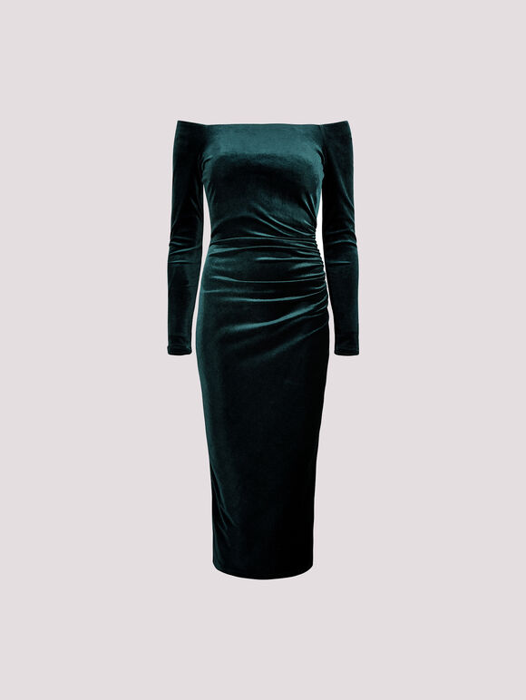 Bardot Velvet Midi Dress, Green, large