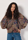 Gold Foil Floral Blouse, Navy, large
