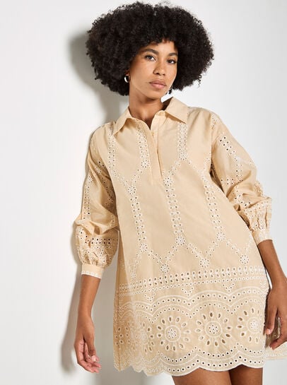 Broderie Anglaise Cotton Swing Mini Dress