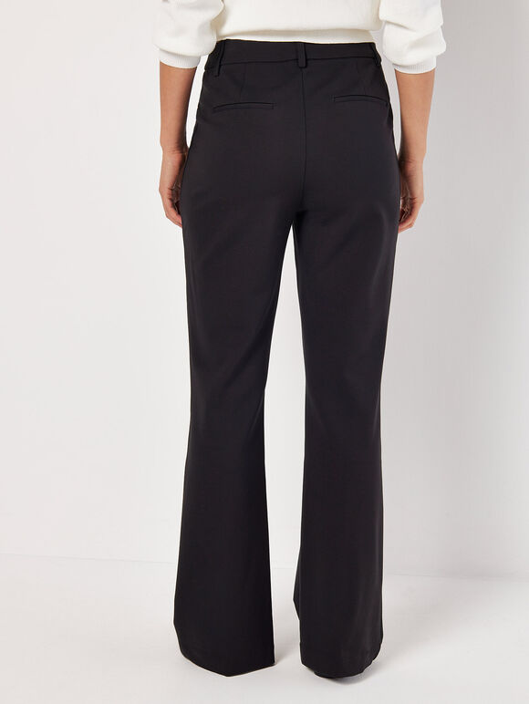 Ponte Seam Detail Straight Leg Trousers, Black, large