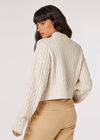 Cable Knit Cropped Wrap Jumper, Stone, large