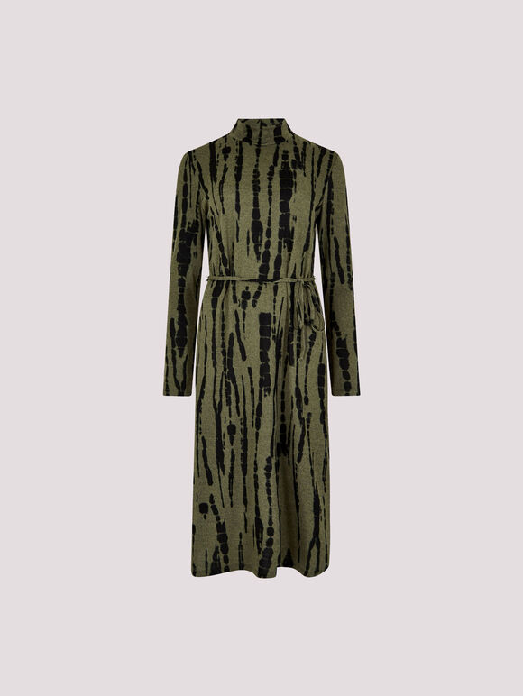 Tie Dye Soft Knit Midi Dress, Khaki, large
