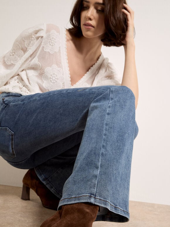 Lulu Burgundy Flare Jeans, Blue, large