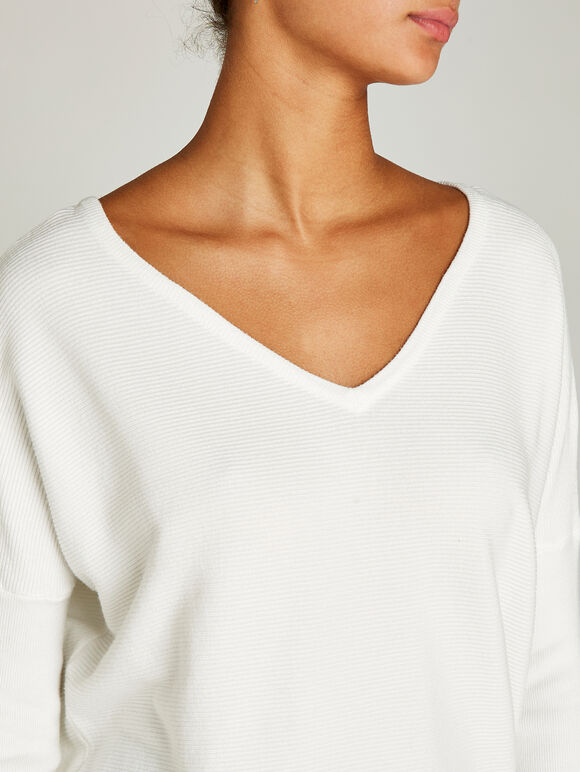 Ribbed Oversized Jumper, Cream, large