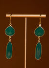 Gold Tone Green Stone Drop Earrings, Green, large