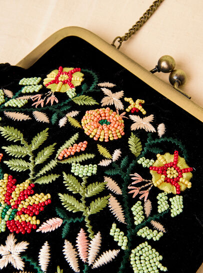 Floral Hand-Embroidered Velvet Bag