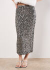 Sequin Embellished Pencil Midaxi Skirt, Grey, large