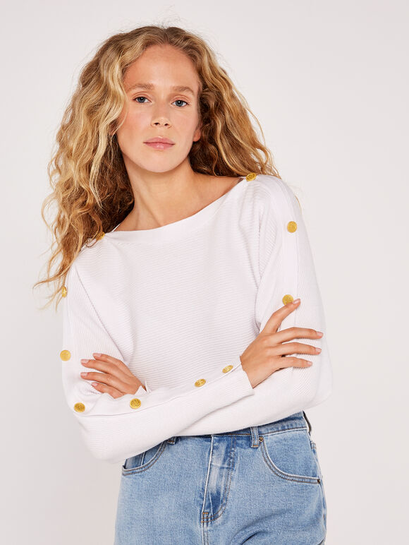  Button Detail Jumper, Cream, large
