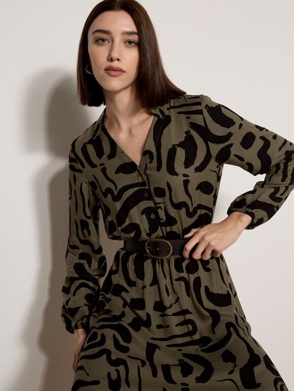 Abstract Brushstroke Midi Dress, Khaki, large