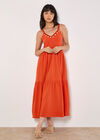 Bead Embellished Cotton Midaxi Dress, Orange, large