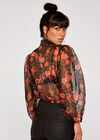 Roses Organza Puff Sleeve Shirt, Black, large